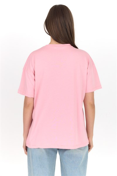 Pembe Yazı Baskılı %100 Pamuk Oversize Tişört 2150-10M