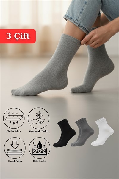 Renkli 3lü Örme Soket Çorap 1021