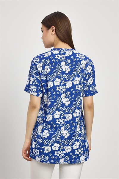 Saks Çiçek Desen Tişört 4357A