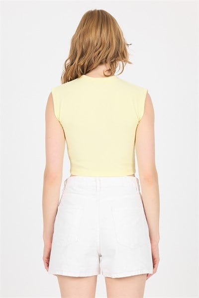 Sarı Gümüş Kalp Detaylı Crop Tişört 2499