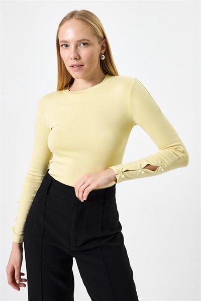 Sarı Kol Kurdele Detaylı Bluz 8232A