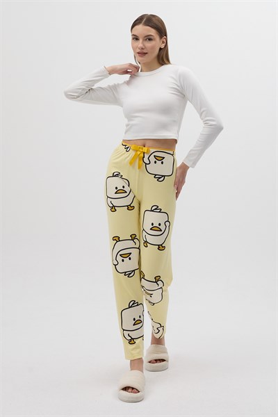 Sarı Ördek Desenli Kadın Pijama Altı 4540