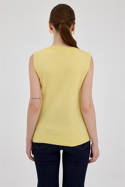 Sarı Oversize V Yaka Kadın Süveter 2292