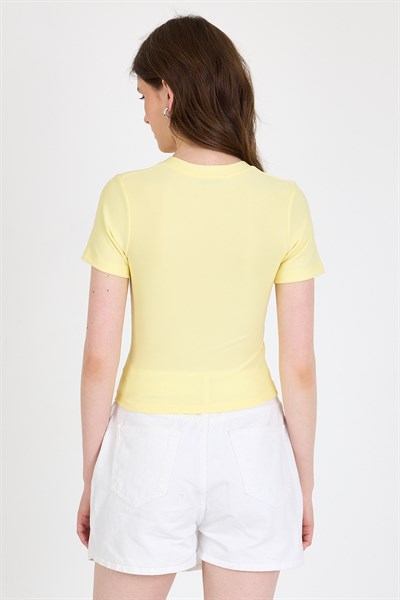 Sarı Taş İşleme Detaylı V Yaka Slim Fit Tişört 0949