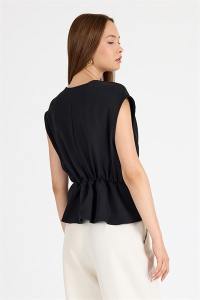 Siyah Aksesuar Detaylı V Yaka Drape Bluz 251178