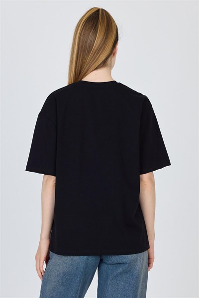 Siyah Ayı Baskılı Oversize Tişört 6559