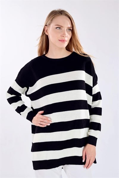Siyah Bisiklet Yaka Çizgili Tunik 5380