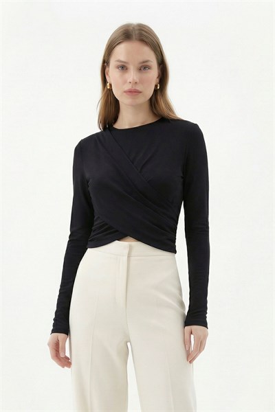 Siyah Crop Uzun Kol Bluz 251269