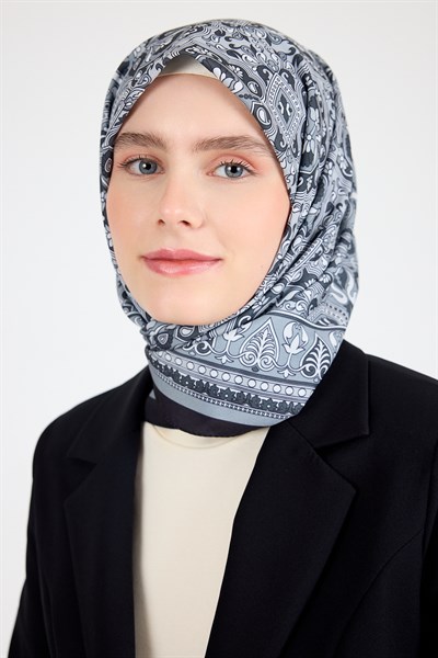 Siyah Etnik Desenli Eşarp 3013