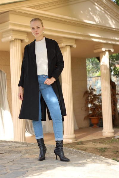 Siyah Geniş Spor Yaka Kaban 3023A