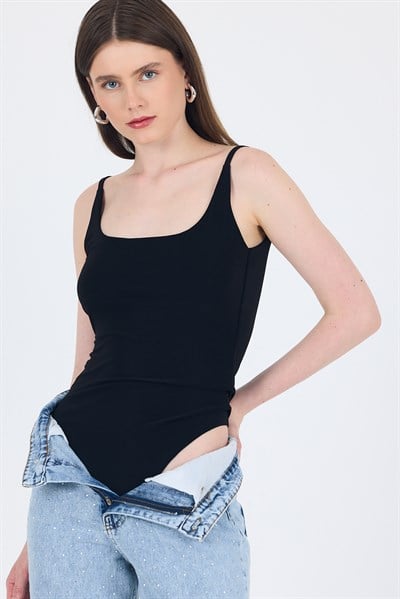 Siyah  İnce Askılı Çıtçıtlı Bodysuit 13255