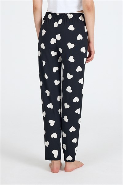 Siyah Kalp Desenli Örme Pijama Altı 4522