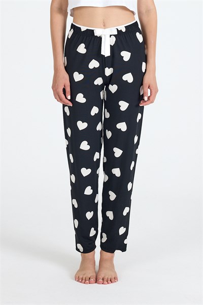 Siyah Kalp Desenli Örme Pijama Altı 4522