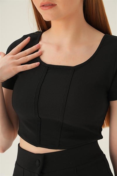 Siyah Kayık Yaka Bluz 4166A