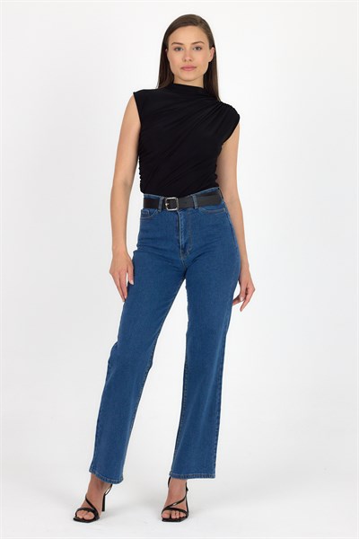 Siyah Kolsuz Büzgülü Sandy Bluz 2430