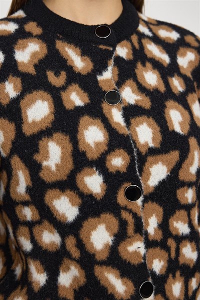 Siyah Leopar Detay Triko Hırka 24367