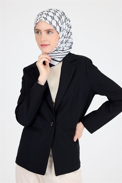 Siyah Monogram Desenli Eşarp 3015