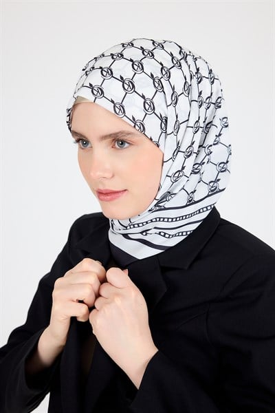 Siyah Monogram Desenli Eşarp 3015