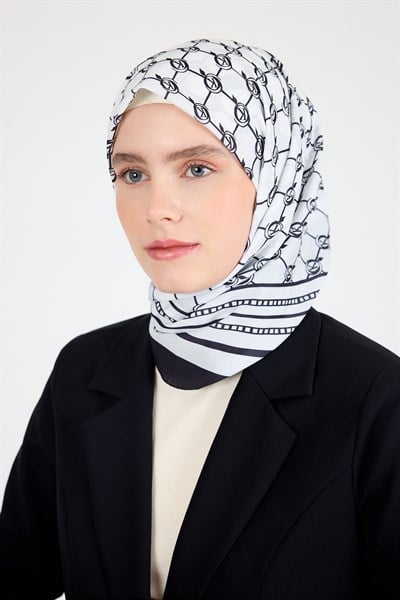 Siyah Monogram Desenli Eşarp 3015