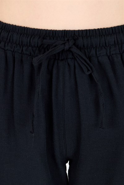 Siyah Müslin %100 Pamuk Beli Lastikli Pantolon 8055A