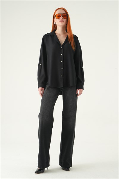 Siyah Oversize Gömlek 2893
