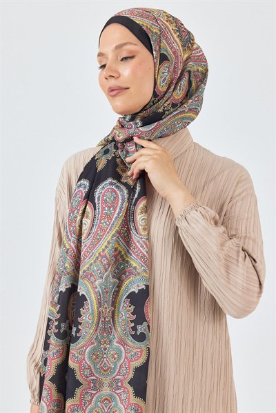 Siyah Retro Desenli Şal 4002
