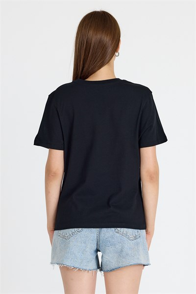 Siyah Yazı Baskılı Oversize Tişört 6462