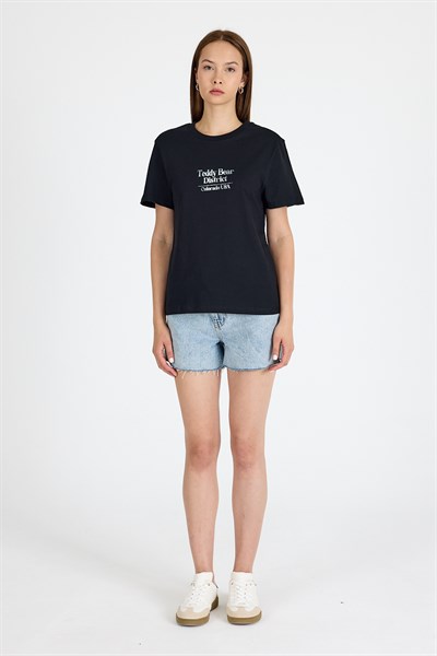 Siyah Yazı Baskılı Oversize Tişört 6462
