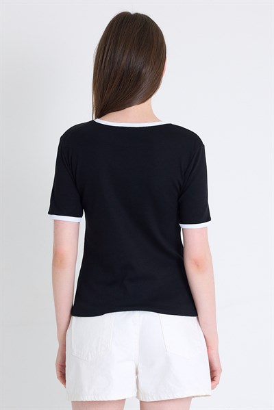 Siyah Yazı Baskılı Relaxed Fit Tişört 5793