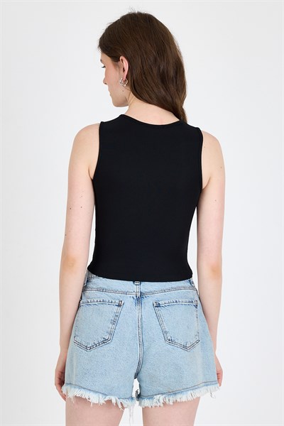 Syah Fiyonk İşlemeli Crop Örme Atlet 0849