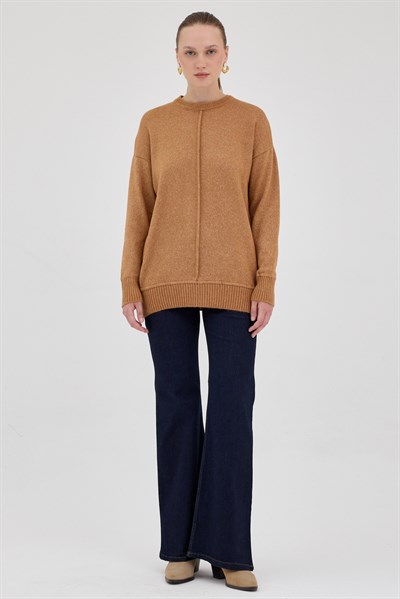 Taba Oversize Bisiklet Yaka Kadın Kazak 2345