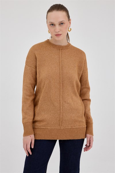 Taba Oversize Bisiklet Yaka Kadın Kazak 2345