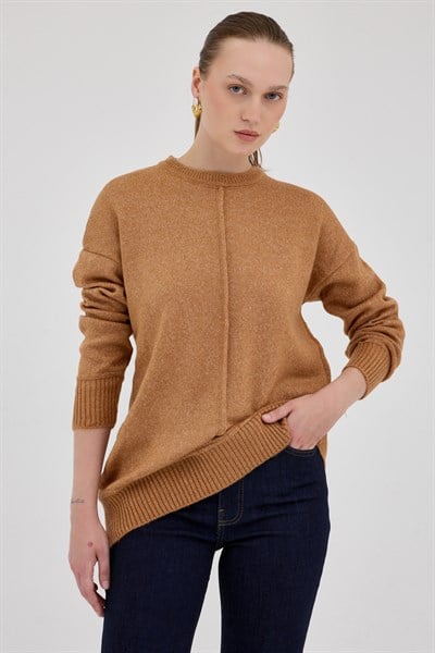 Taba Oversize Bisiklet Yaka Kadın Kazak 2345