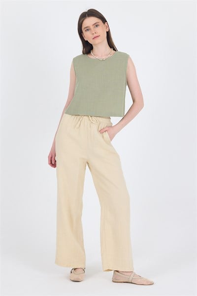 Taş  %100 Pamuk Müslin Palazzo/Bol Paça Pantolon 8056A