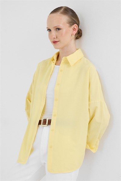 Tereyağ Sarısı Relaxed Fit Rahat Kesim Basic Gömlek 6621A