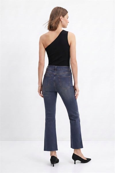Tint Kahve Paça Kesik Baklava Taşlı Jean 3047-7