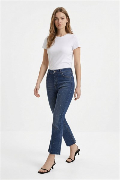 Tint Kahve Taşlı İspanyol Paça Jean 3047-2