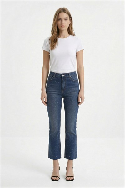 Tint Kahve Taşlı İspanyol Paça Jean 3047-2