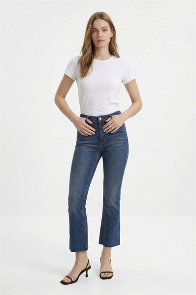 Tint Kahve Taşlı İspanyol Paça Jean 3047-2