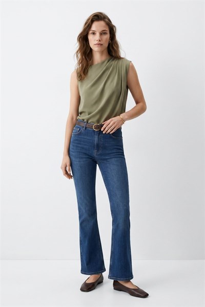 Tint Kahve Yüksek Bel Flare Jean 826