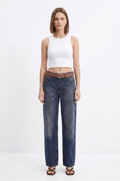 Tint Kahve Yüksek Bel Kemerli Jean 3069