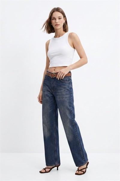 Tint Kahve Yüksek Bel Kemerli Jean 3069