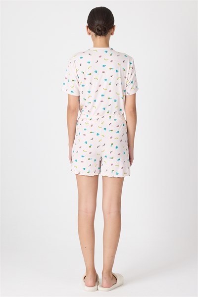 Toz Pembe  Meyve Desenli Kısa Kollu Pijama Takımı 3419