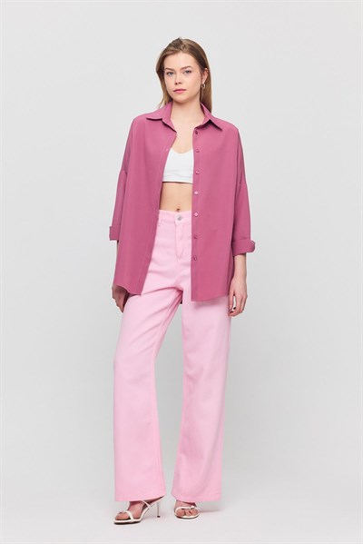 Violet Relaxed Fit Rahat Kesim Basic Gömlek - 6621A