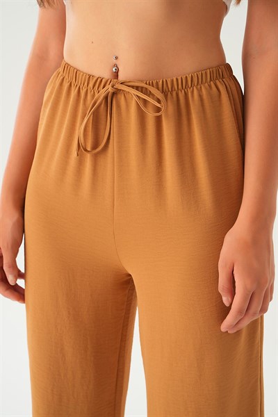 Vizon Beli Lastikli Bol Paça Dokuma Pantolon 4284-1