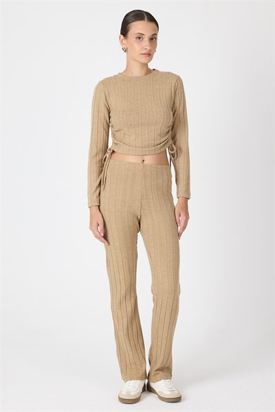 Vizon Fitilli Crop Bluz Pantolon İkili Takımı 8114A