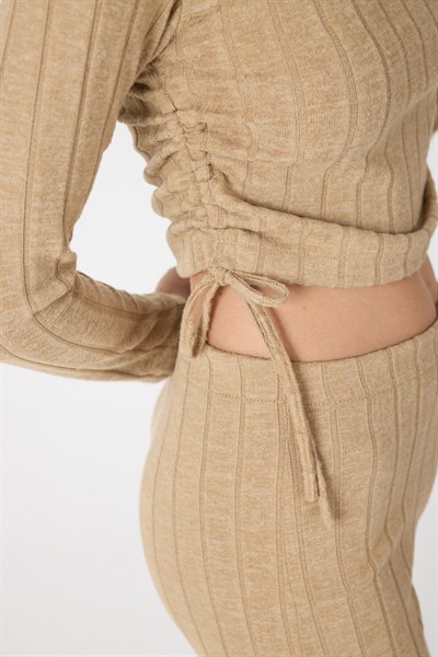 Vizon Fitilli Crop Bluz Pantolon İkili Takımı 8114A