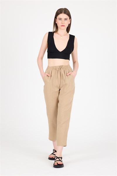 Vizon Müslin %100 Pamuk Beli Lastikli Pantolon 8055A