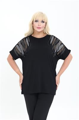 Bambu Bluz Yarasa Kol Taş Detaylı M-6XL