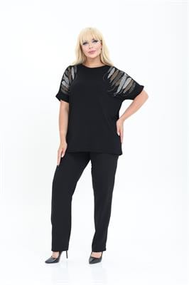 Bambu Bluz Yarasa Kol Taş Detaylı M-6XL